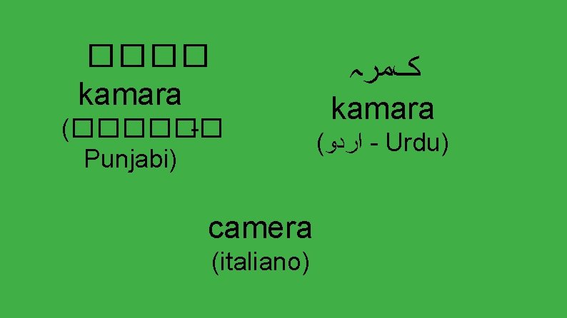 ���� kamara (������ Punjabi) camera (italiano) کﻤﺮہ kamara ( ﺍﺭﺩﻭ - Urdu) 