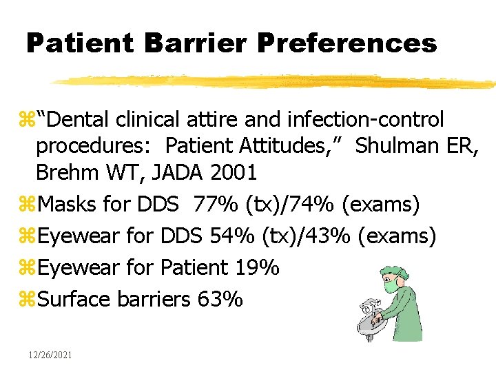 Patient Barrier Preferences z“Dental clinical attire and infection-control procedures: Patient Attitudes, ” Shulman ER,