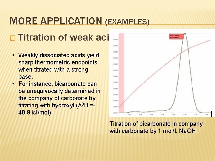 MORE APPLICATION (EXAMPLES) � Titration of weak acids • Weakly dissociated acids yield sharp