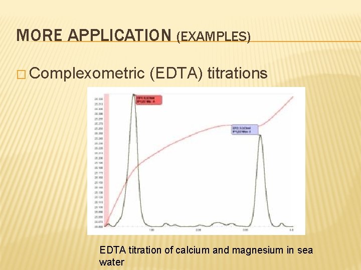 MORE APPLICATION (EXAMPLES) � Complexometric (EDTA) titrations EDTA titration of calcium and magnesium in