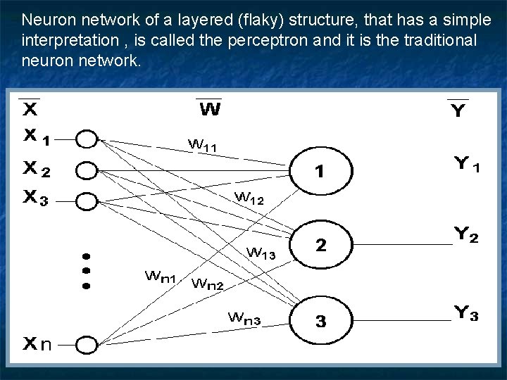 Neuron network of a layered (flaky) structure, that has a simple interpretation , is