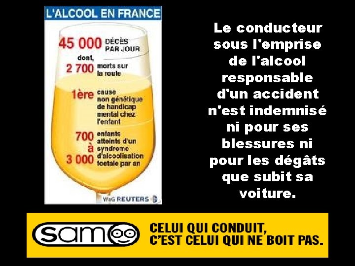 Le conducteur sous l'emprise de l'alcool responsable d'un accident n'est indemnisé ni pour ses