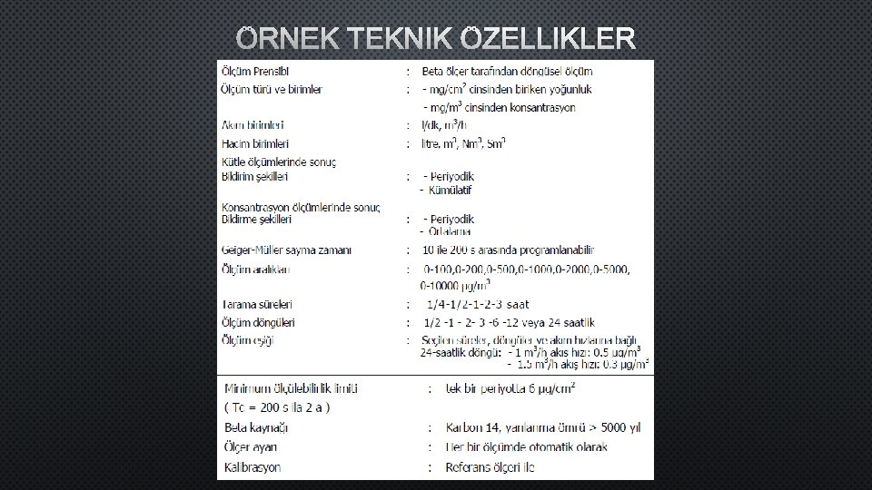 ÖRNEK TEKNIK ÖZELLIKLER 