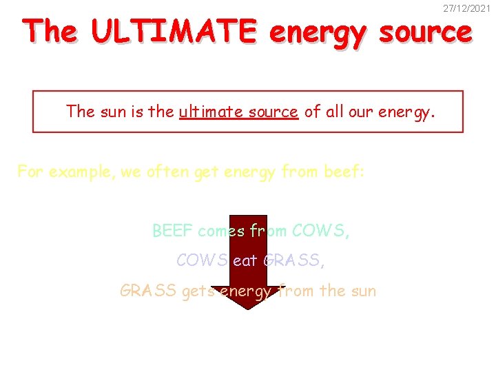 27/12/2021 The ULTIMATE energy source The sun is the ultimate source of all our