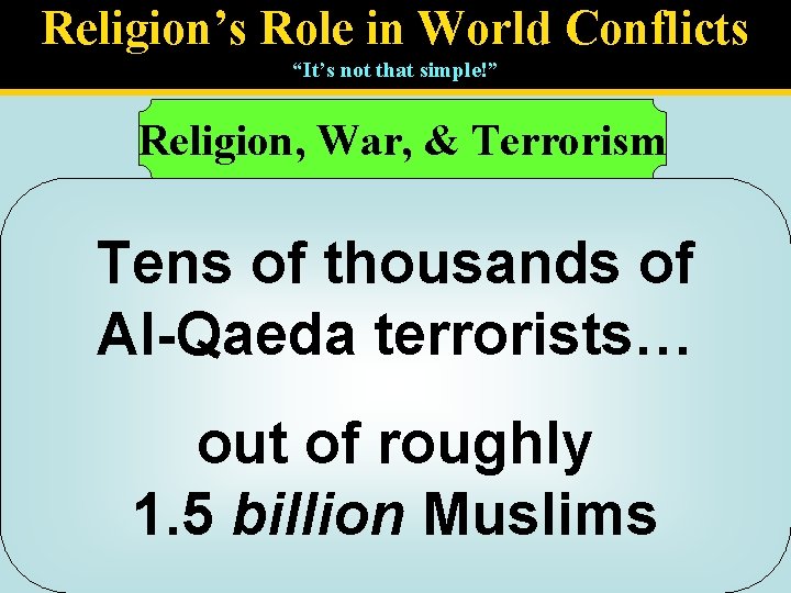 Religion’s Role in World Conflicts “It’s not that simple!” Religion, War, & Terrorism Jihaad