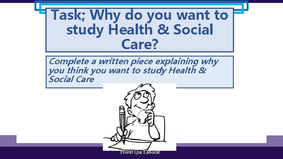 Task; Why do you want to study Health & Social Care? Complete a written