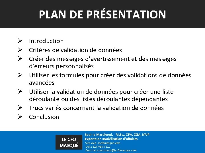 VALIDATION DE DONNES DANS EXCEL LE CFO MASQU