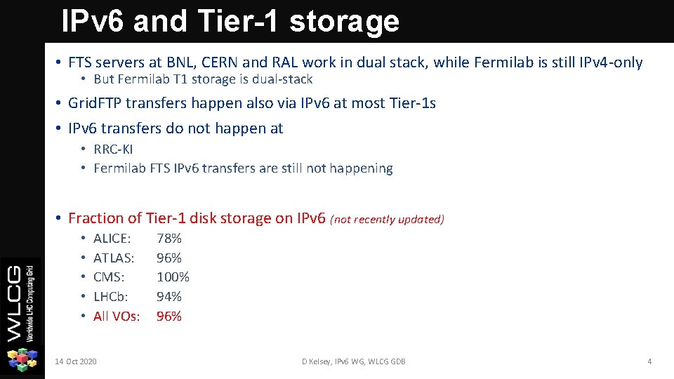 IPv 6 and Tier-1 storage • FTS servers at BNL, CERN and RAL work