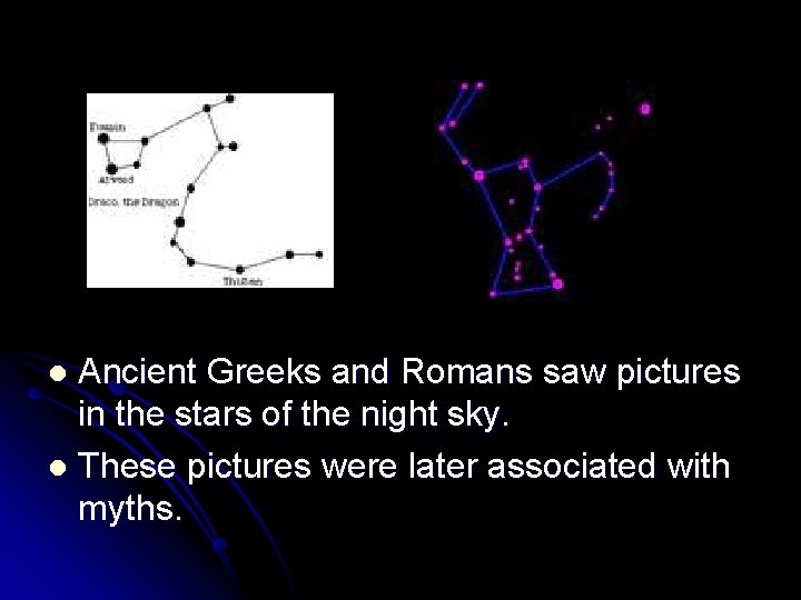 Ancient Greeks and Romans saw pictures in the stars of the night sky. l