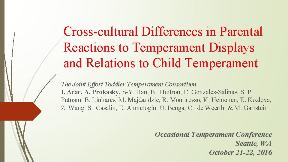 Cross-cultural Differences in Parental Reactions to Temperament Displays and Relations to Child Temperament The