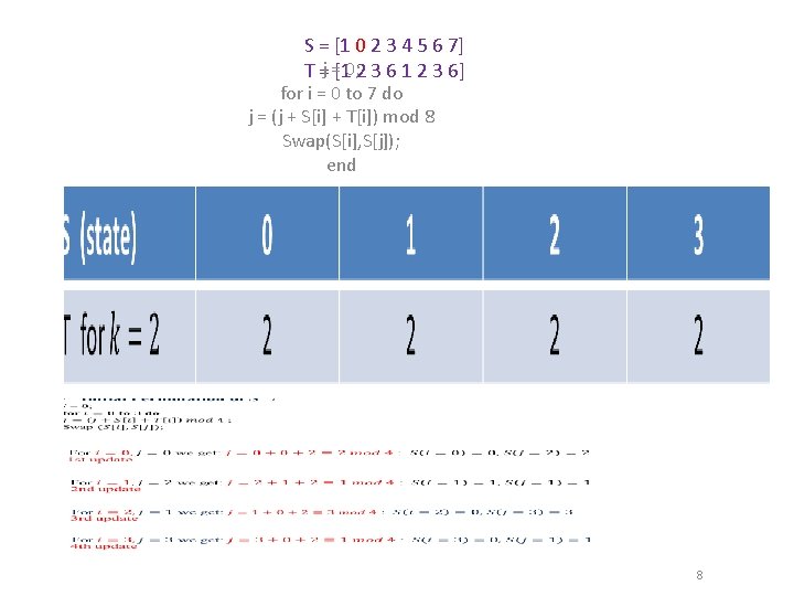 S = [1 0 2 3 4 5 6 7] T =j =[10; 2