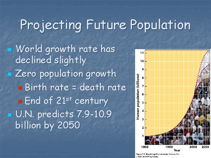 Projecting Future Population n World growth rate has declined slightly Zero population growth n