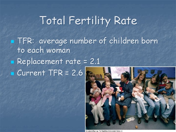 Total Fertility Rate n n n TFR: average number of children born to each