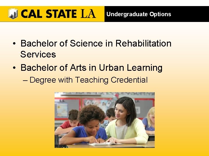 Undergraduate Options • Bachelor of Science in Rehabilitation Services • Bachelor of Arts in