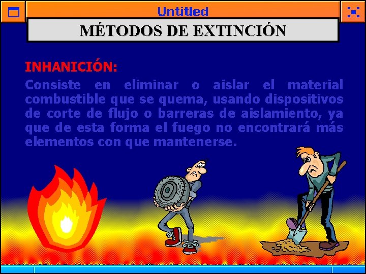 MÉTODOS DE EXTINCIÓN INHANICIÓN: Consiste en eliminar o aislar el material combustible que se