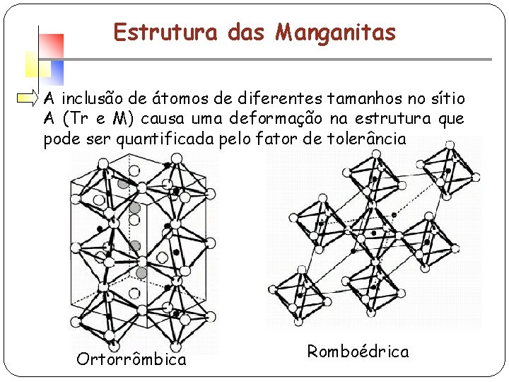 Estrutura das Manganitas A inclusão de átomos de diferentes tamanhos no sítio A (Tr