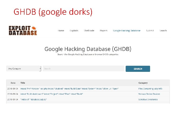 GHDB (google dorks) 