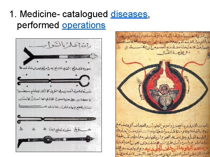1. Medicine- catalogued diseases, performed operations 