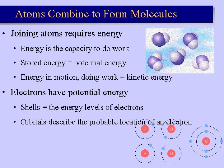 Atoms Combine to Form Molecules • Joining atoms requires energy • Energy is the Atoms Combine to Form Molecules • Joining atoms requires energy • Energy is the