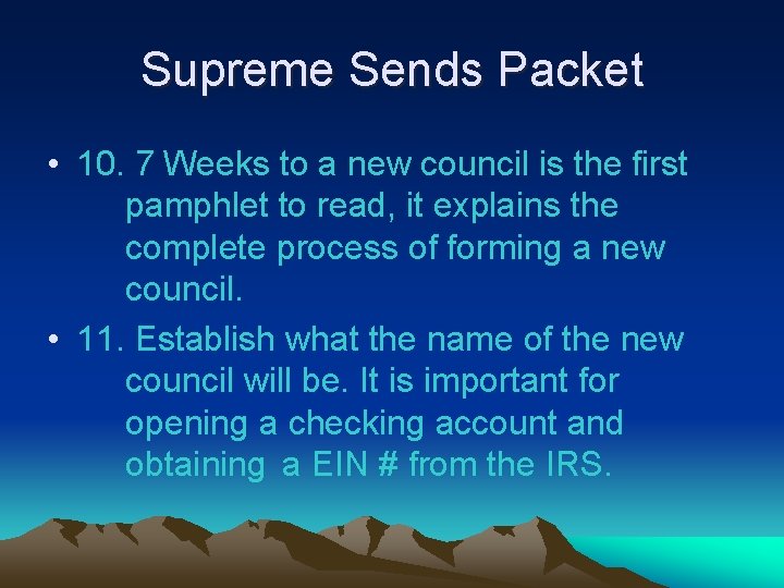 Supreme Sends Packet • 10. 7 Weeks to a new council is the first