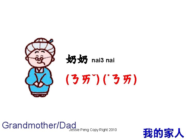 奶奶 nai 3 nai (ㄋㄞˇ) (˙ㄋㄞ) Grandmother/Dad Jessie Peng Copy Right 2010 5 