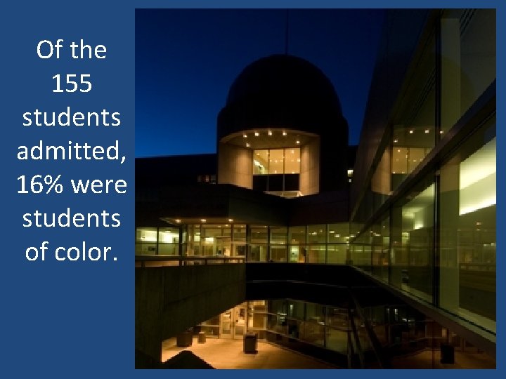 Of the 155 students admitted, 16% were students of color. 