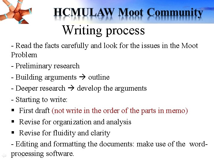 Writing process - Read the facts carefully and look for the issues in the Writing process - Read the facts carefully and look for the issues in the