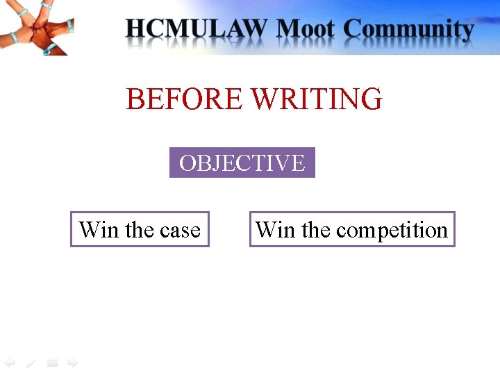 BEFORE WRITING OBJECTIVE Win the case Win the competition or BEFORE WRITING OBJECTIVE Win the case Win the competition or