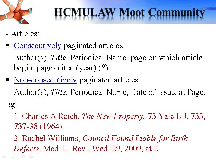 - Articles: § Consecutively paginated articles: Author(s), Title, Periodical Name, page on which article - Articles: § Consecutively paginated articles: Author(s), Title, Periodical Name, page on which article