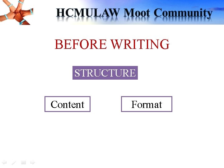 BEFORE WRITING STRUCTURE Content and Format BEFORE WRITING STRUCTURE Content and Format