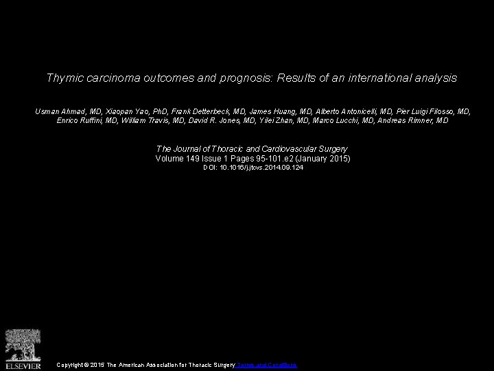 Thymic carcinoma and prognosis Results of an