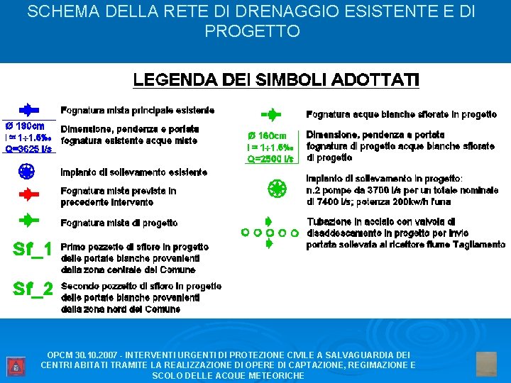 SCHEMA DELLA RETE DI DRENAGGIO ESISTENTE E DI PROGETTO OPCM 30. 10. 2007 -