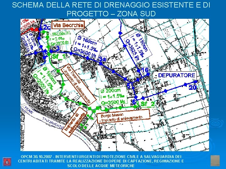 SCHEMA DELLA RETE DI DRENAGGIO ESISTENTE E DI PROGETTO – ZONA SUD OPCM 30.