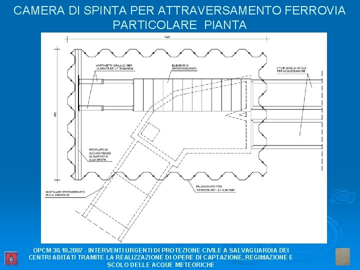 CAMERA DI SPINTA PER ATTRAVERSAMENTO FERROVIA PARTICOLARE PIANTA OPCM 30. 10. 2007 - INTERVENTI