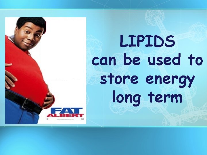 LIPIDS can be used to store energy long term 