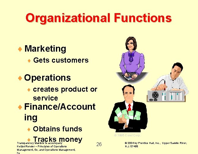 Organizational Functions ¨ Marketing ¨ Gets customers ¨ Operations ¨ creates product or service