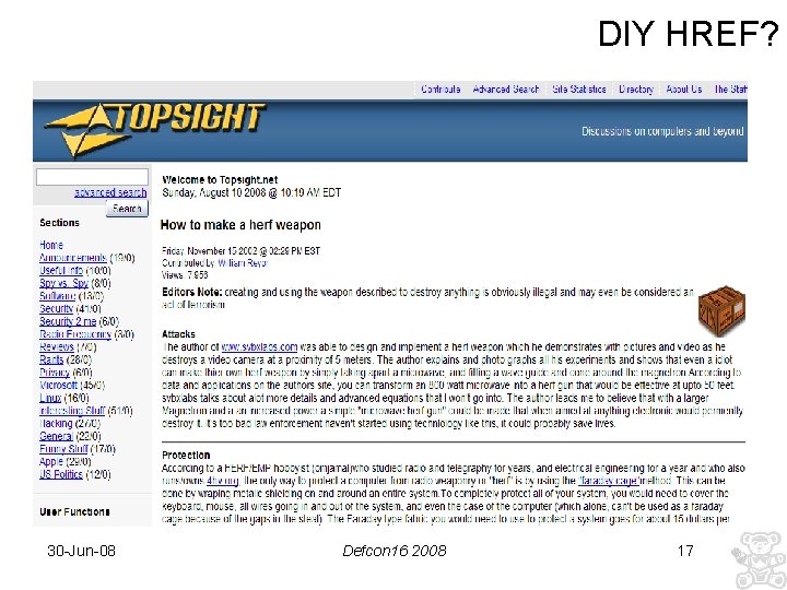 DIY HREF? 30 -Jun-08 Defcon 16 2008 17 