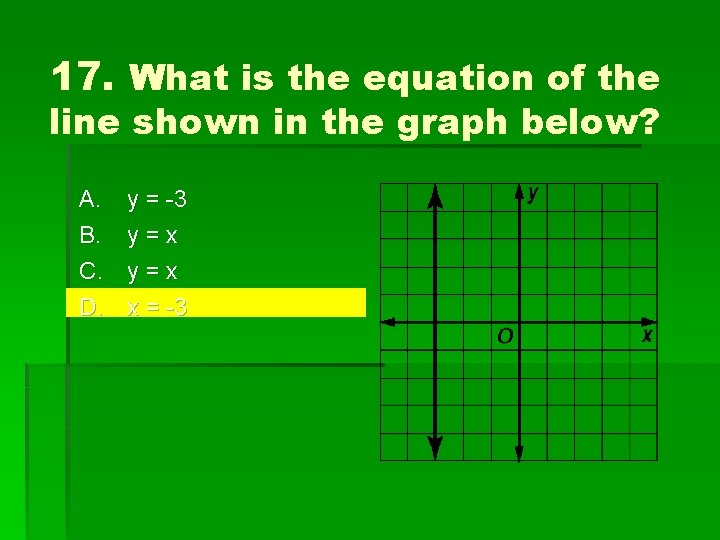 17. What is the equation of the line shown in the graph below? A.