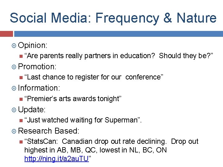 Social Media: Frequency & Nature Opinion: “Are parents really partners in education? Should they