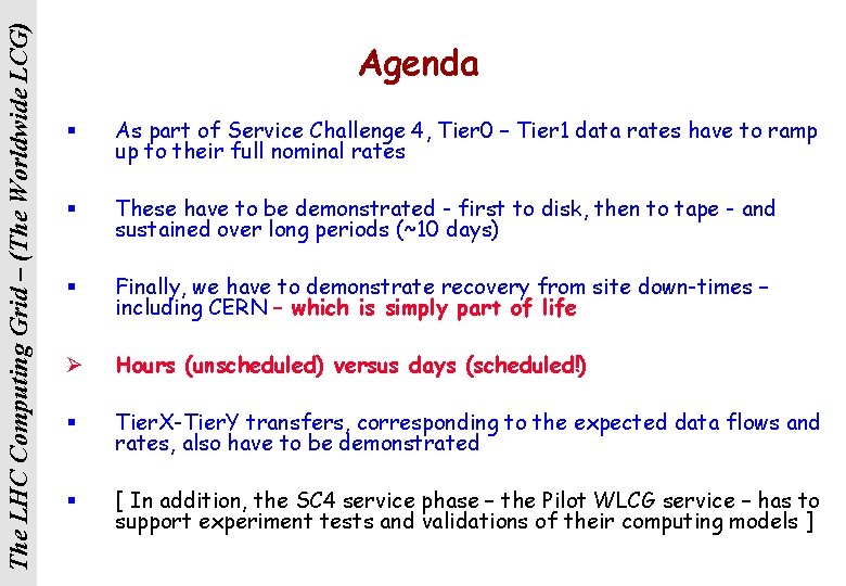 The LHC Computing Grid – (The Worldwide LCG) Agenda § As part of Service