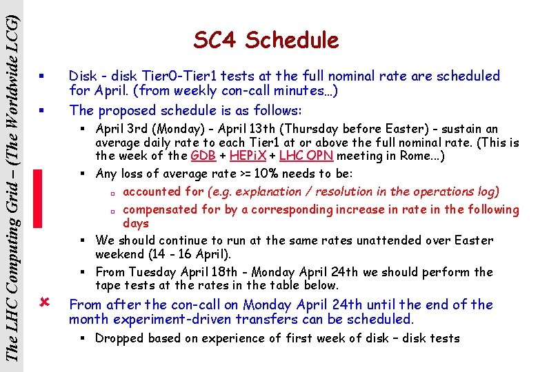 The LHC Computing Grid – (The Worldwide LCG) SC 4 Schedule § § û