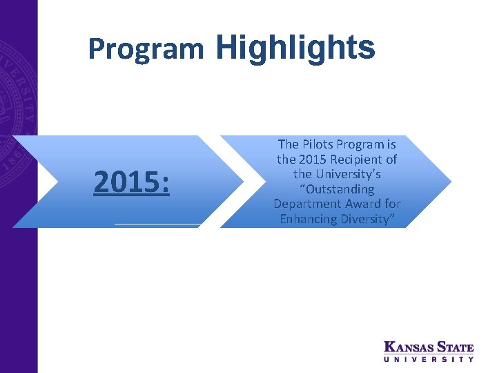 Program Highlights 2015: The Pilots Program is the 2015 Recipient of the University’s “Outstanding