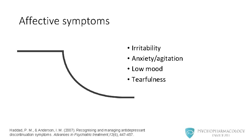Affective symptoms • Irritability • Anxiety/agitation • Low mood • Tearfulness Haddad, P. M.