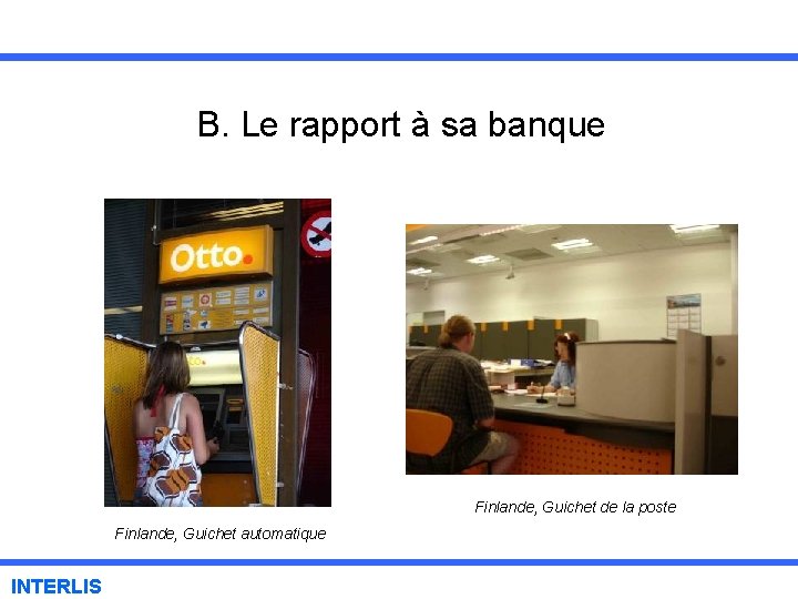 B. Le rapport à sa banque Finlande, Guichet de la poste Finlande, Guichet automatique