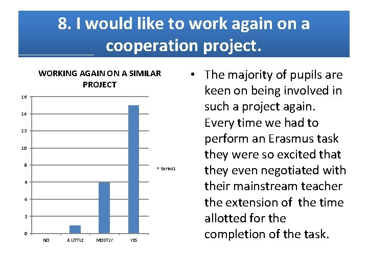 8. I would like to work again on a cooperation project. WORKING AGAIN ON
