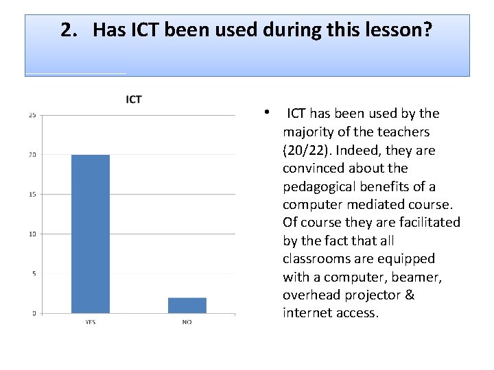 2. Has ICT been used during this lesson? • ICT has been used by