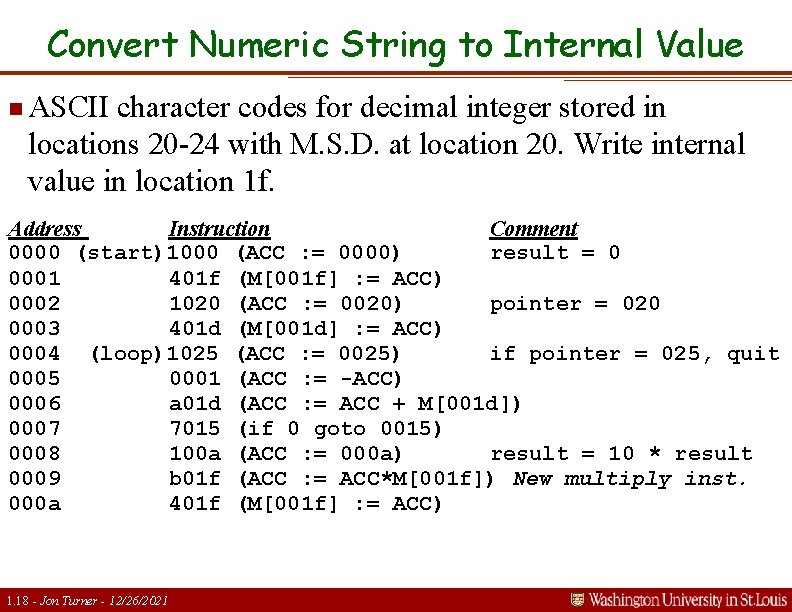Convert Numeric String to Internal Value n ASCII character codes for decimal integer stored