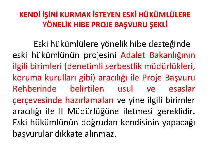 KENDİ İŞİNİ KURMAK İSTEYEN ESKİ HÜKÜMLÜLERE YÖNELİK HİBE PROJE BAŞVURU ŞEKLİ Eski hükümlülere yönelik