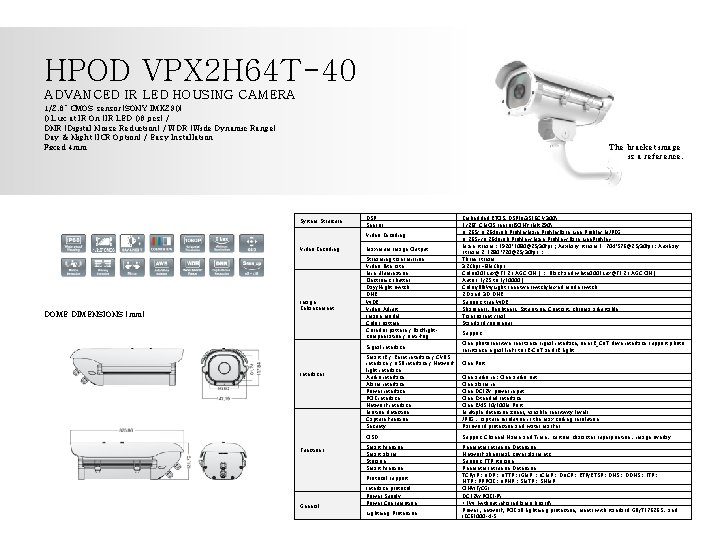 HPOD VPX 2 H 64 T-40 ADVANCED IR LED HOUSING CAMERA 1/2. 8" CMOS