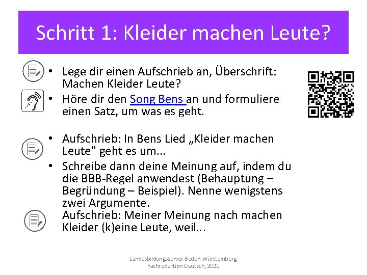 Schritt 1: Kleider machen Leute? • Lege dir einen Aufschrieb an, Überschrift: Machen Kleider